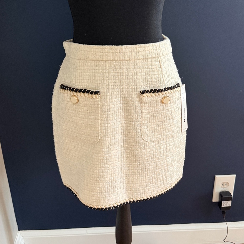 Aqua Tweed Set Cream size S skirt is NWT Black Trim - Picture 6 of 9